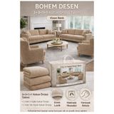 Hazineci Bey Bohem Kumaş Vizon Lastikli Koltuk Örtüsü 3+3+1+1 Takımı Esnek Lastikli Koltuk Örtüsü koltuk kılıfı