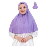 Hazır Başörtüsü Pratik İslami Giyim Penye Peçeli Türban Namaz İçin Yumuşak Eşarp Lila