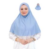 Hazır Başörtüsü Pratik İslami Giyim Penye Peçeli Türban Namaz İçin Yumuşak Eşarp Mavi