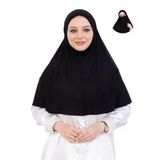 Hazır Başörtüsü Pratik İslami Giyim Penye Peçeli Türban Namaz İçin Yumuşak Eşarp Siyah