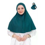Hazır Başörtüsü Pratik İslami Giyim Penye Peçeli Türban Namaz İçin Yumuşak Eşarp Zümrüt