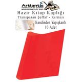 Hazır Kitap Kaplığı Şeffaf Buzlu Kırmızı 10 Adet 1 Paket Cırtlı Ayarlanabilir Kendinde Yapışkanlı Kaplık Okul Sınıf