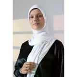 Hazır Pratik Geçmeli Likralı Penye Tesettür Şal - Beyaz