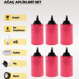 Hazır Şeker Pembe Mavi Silindir Ağaç Feneri - 6 Adet (Sarı Işık Ampul, Kablo, Fiş Ve Bant Dahil)