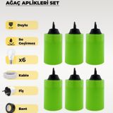 Hazır Set Yeşil Silindir Ağaç Feneri - 6 Adet (Sarı Işık Ampul, Kablo, Fiş Ve Bant Dahil)