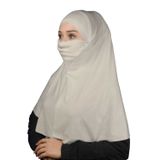Hazır Türban Peçeli Pratik Eşarp Tesettür Nikaplı Hijab - Namaz Örtüsü Sufle (XL) - Koyu Krem