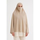Hazır Türban Peçeli Pratik Şal/ Eşarp, Tesettür Nikapli Hijab - Namaz Örtüsü Sufle (5xl) - Bej