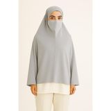 Hazır Türban Peçeli Pratik Şal/ Eşarp, Tesettür Nikapli Hijab - Namaz Örtüsü Sufle (5xl) - Gri