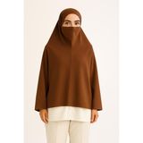 Hazır Türban Peçeli Pratik Şal/ Eşarp, Tesettür Nikapli Hijab - Namaz Örtüsü Sufle (5xl) - Kahve