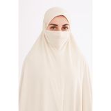 Hazır Türban Peçeli Pratik Şal/ Eşarp, Tesettür Nikapli Hijab - Namaz Örtüsü Sufle (5xl) - Krem