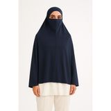 Hazır Türban Peçeli Pratik Şal/ Eşarp, Tesettür Nikapli Hijab - Namaz Örtüsü Sufle (5xl) - Lacivert