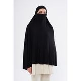 Hazır Türban Peçeli Pratik Şal/ Eşarp, Tesettür Nikapli Hijab - Namaz Örtüsü Sufle (5xl) - Siyah