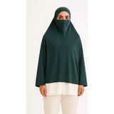 Hazır Türban Peçeli Pratik Şal/ Eşarp, Tesettür Nikapli Hijab - Namaz Örtüsü Sufle (5xl) - Yeşil