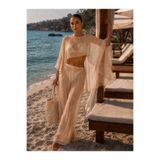 Hazzai TAKIM001 Bej Şifon Kumaş Bluz Pantolon İkili Takım M-L Beden