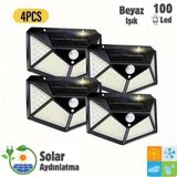 HB-100 Model 4'lü Paket 100 LED Solar Hareket Sensörlü Güneş Enerjili 3 Mod Solar Duvar Bahçe Karavan Kamp Lambası