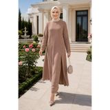 Hb Harma Time Butik Kadın İnci İşlemeli Bej Tunik-Pantolon İkili Takım