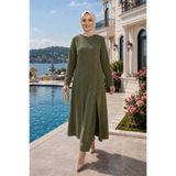 Hb Harma Time Butik Kadın İnci İşlemeli Haki Tunik-Pantolon İkili Takım