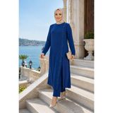 Hb Harma Time Butik Kadın İnci İşlemeli Mavi Tunik-Pantolon İkili Takım