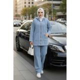 Hb Harma Time Butik Kadın Kapüşonlu Cepli Kot Mavi Tunik Pantolon Takım