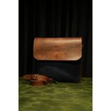 H&B Leather Craft Hakiki Deri ve Kot Kumaş Detaylı Kadın Omuz Çantası - Lacivert