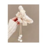 Hb Tasarım Peluş Mandal Toka Fiyonklu Ucu Ponponlu,Boncuklu Ve Zincir Sallantılı Toka 11,5X5Cm,Sallantısı 13Cm