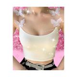 hb tasarım Y2K Fairycore coquette Kelebek askılı bluz, S, kelebekblz9211, Beyaz, Kadın