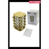 HBG Markt 16 Parça Kare Döner Standlı Cam Bambu Kapak Tuzluk Baharatlık Bambu Stand - Ahşap - Bej - Siyah - 0,5 ml