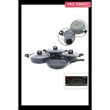 HBG Markt Gri 7 Parça Granit Tencere ve Tava Seti 20-24CM Derin 27CM Basık Cam Kapak