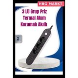 HBG Markt Mey Ithalat® 3 USB Çıkışlı Hızlı Şarjlı Anahtarlı Üçlü Priz - Ahşap - Bej - Siyah - Standart