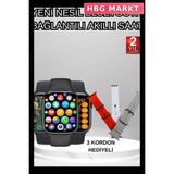 HBG Markt Mey Ithalat® Akıllı Saat Arama Görüşme Bildirim Görme Uyku ve Sağlık Takibi Nabız Ölçer 3 Kordon Hediyeli - 00-Siyah - Beyaz - 35 - 48 mm - Standart