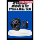 HBG Markt Mey Ithalat® Amoled Ekran Akıllı Saat Üç Kordonlu Ios Android Uyumlu - 00-Siyah - Beyaz - 35 - 48 mm - Standart