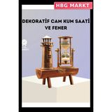 HBG Markt Mey Ithalat® Dekoratif Ahşap Kum Saati ve Deniz Feneri Figürlü Masa Süsü – Şık ve Fonksiyonel Tasarım - 02-Sarı - Standart