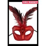 HBG Markt Mey Ithalat® Kırmızı Renk Rugan Kaplama Kırmızı Tüylü Parti Maskesi 18X20 cm - Standart - 1 Adet