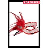 HBG Markt Mey Ithalat® Kırmızı Renk Yandan Tüylü Pul Payet Işlemeli Parti Maskesi 23X12 cm - Standart - 1 Adet
