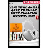 HBG Markt Mey Ithalat® Kulak Üstü P9 Kablosuz Bluetooth Kulaklık ve 7 Kordonlu Akıllı Saat - 00-Siyah - Beyaz - 35 - 48 mm - Standart