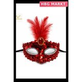 HBG Markt Mey Ithalat® Lüks Kırmızı Tüylü Taşlı Balo Maskesi - Standart - 1 Adet