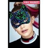 HBG Markt Mey Ithalat® Siyah Kadife Kumaş Üzerine Mavi Yeşilli Payetli Pullu Parti Maskesi 16X14 cm - Standart - 1 Adet