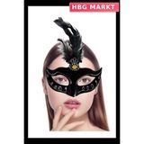 HBG Markt Mey Ithalat® Siyah Renk Tüylü Siyah Süet Kaplama Parti Balo Maskesi 20X16 cm - Standart - 1 Adet