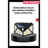HBG Markt Mey Ithalat® Solar Bahçe Lambası 100 LED Hareket Sensörlü Güneş Enerjili Aydınlatma - 0 - Siyah - Standart