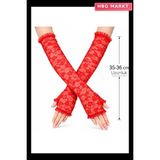 HBG Markt Uzun Zarif Dantel Eldiven Parmaksız Kırmızı 35 cm - Beyaz - Standart