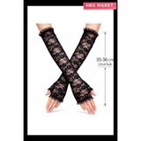 HBG Markt Uzun Zarif Dantel Eldiven Parmaksız Siyah 35 cm (5647) - Beyaz - Standart