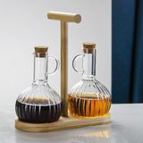 HBMB Store 2'li Bambu Stand ile Cam Yağdanlık ve Sirkelik Seti, Yemek Masası ve Sofralarınız Için Bambu Standlı Şık Masa Üstü Yağ ve Sirke Şişeleri