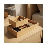 HBMB Store 2'li Çok Amaçlı Bambu Organizer Set - Büyük ve Küçük Boy Banyo, Mutfak ve Ofis Düzenleyici Kutu - Ahşap Dekoratif Saklama Seti (33X16X12 cm & 15X15X6 Cm)