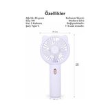 HBMB Store 3 Modlu Şarjlı El Fanı 3 Kademe Seyahat Masaüstü Vantilatör Taşınabilir Mini Fan F136 (Mor)