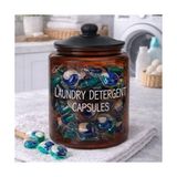 HBMB Store 3,8 L Cam Deterjanlık Kavanoz – Amber Renk, Kapaklı “laundry Detergent Capsules” Saklama Kabı, Çamaşır Deterjan Kapsülü ve Pod Düzenleyici