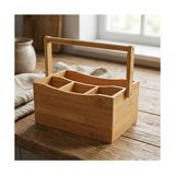 HBMB Store 4 Bölmeli Bambu Kaşıklık ve Organizer - Tezgah Üstü Çatal Bıçak Düzenleyici Taşıma Kulplu Servis Standı (23 x 16 x 12 Cm) - 0,5 x 7 cm