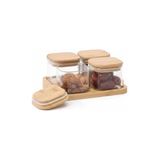HBMB Store Bambu Kapaklı Cam Kahvaltılık Seti | Ahşap Standlı | Şık Tezgah Üstü Baharat ve Kuruyemiş Düzenleyici Kavanoz (Bambu, 4'lü Set)