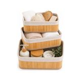 HBMB Store Bambu Organizer Sepet 3’lü Set – Kumaş Kaplı Dekoratif Saklama Kutusu, Çok Amaçlı Düzenleyici (Banyo, Mutfak, Dolap)