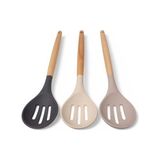 HBMB Store Bambu Saplı Silikon Delikli Servis Kaşığı, Bambu Uzun Silikon Delikli Servi Kaşığı 27CM 3 Renk Seçenekli (Siyah) - 0,5 x 7 cm