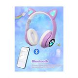 HBMB Store Kedili Patili A Kaliteli Kulaküstü Bluetooth Kulaklık Cat Kadın Kız Yetişkin Mikrofonlu Işıklı Kablosuz Kulaklık + Aux Hediye